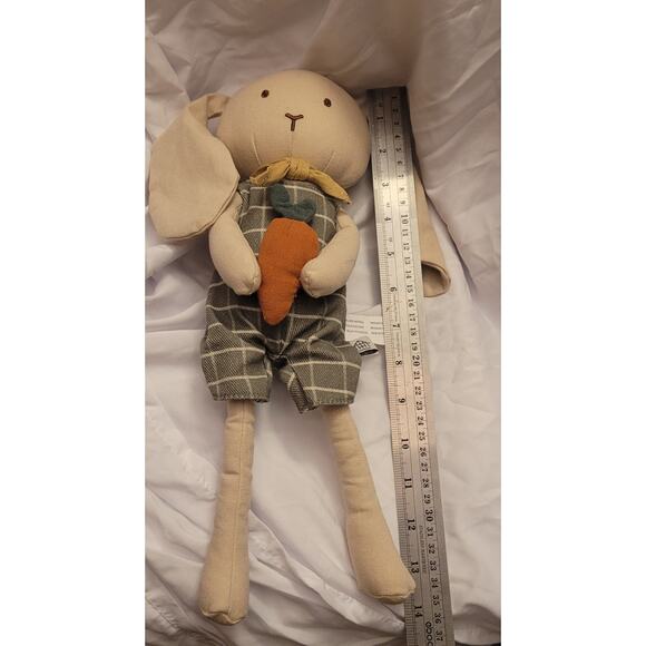 Hearth & Home Magnolia Bunny Rabbit Beige Green Checkered Outfit Doll 14 Inches - Picture 3 of 7